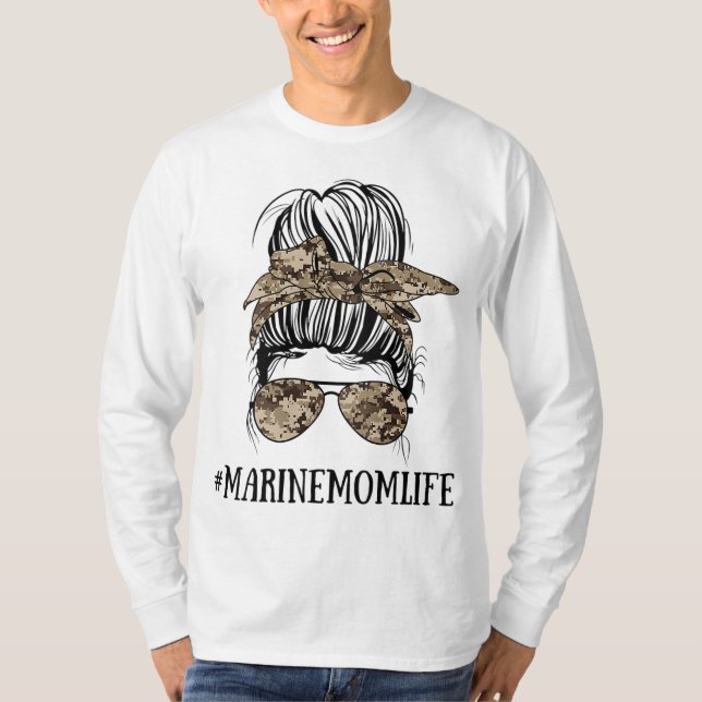 T-shirt Messy Bun Vie d'une maman d'une Marine Fête des Mè (Devant)