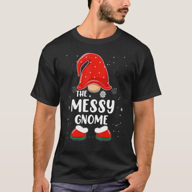 T-shirt Messy Gnome Buffalo Plaid Matching Family Christma (Devant)