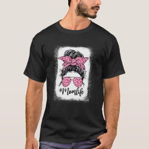 T-shirt Messy Hair Bun Maman Vie Léopard rose Fête des Mèr