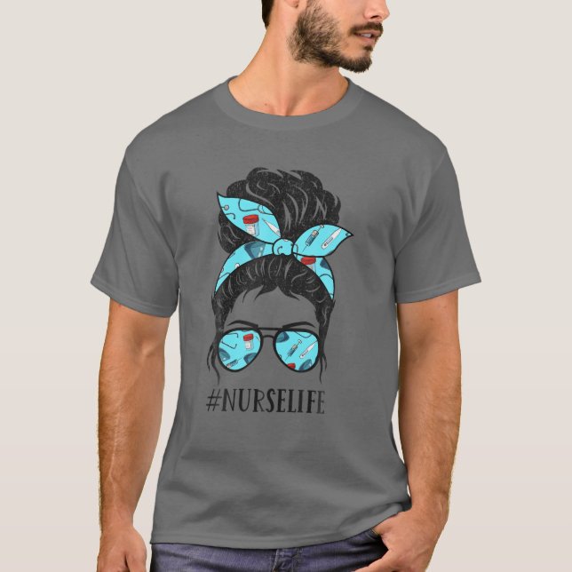 T-shirt Messy Hair Woman Bun Nurse Life Health Care Life (Devant)