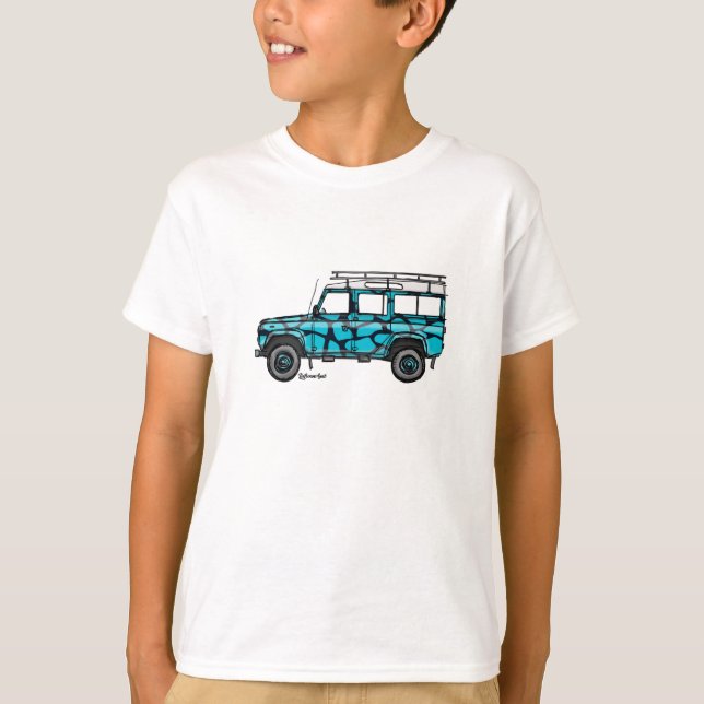 T-shirt met stoere Defender in blauwe giraf print (Vorderseite)