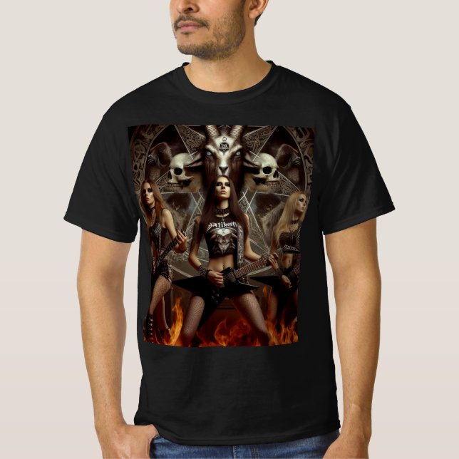 T-shirt Metaleras tocando en el infierno frente al diablo (Devant)