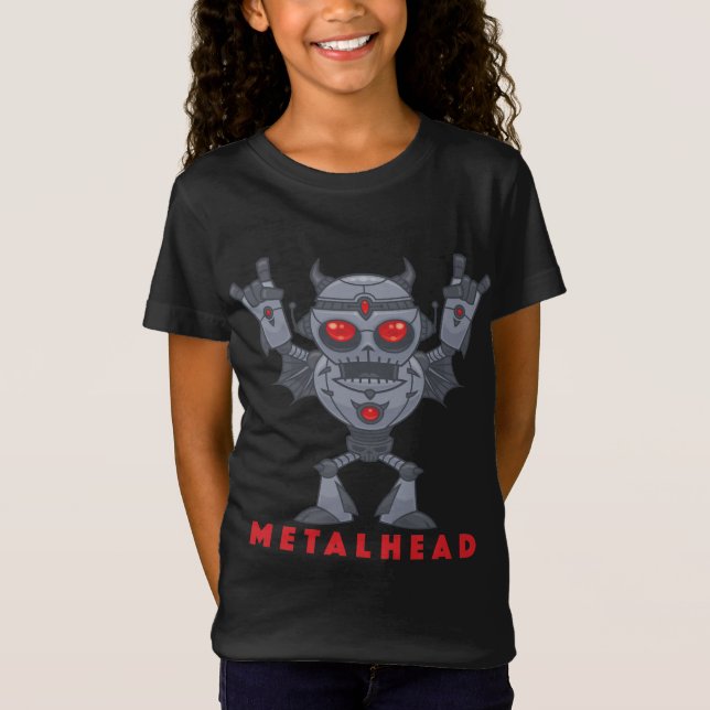 T-Shirt Metalhead - Lourd Diable Robot Métal - Avec Texte (Devant)