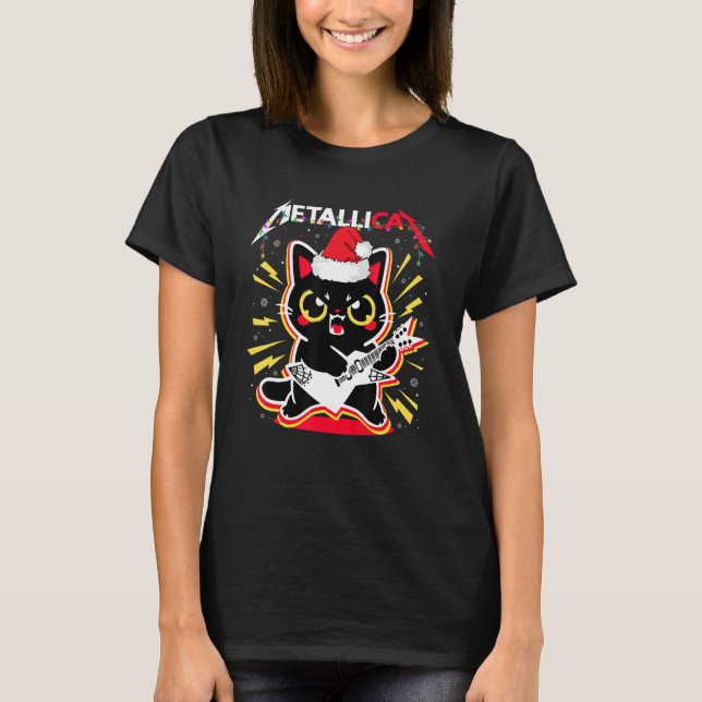 T-shirt Metallicat Funny Chat Rock 90s Basse guitare Merry (Devant)