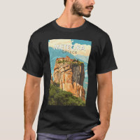 Meteora Grèce Illustration Voyage Art Rétro