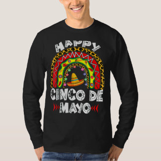 T-shirt Mexicain Happy Cinco De Mayo Rainbow Poncho Sombre