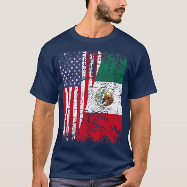 T-shirt MEXICAIN RACINE AU Drapeau semi-américain MEXIQUE (Devant)