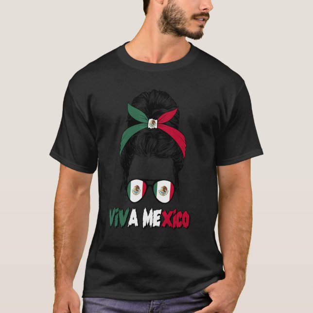 T-shirt Mexicaine Messy Bun Viva Mexique Pride Mexicaine W (Devant)