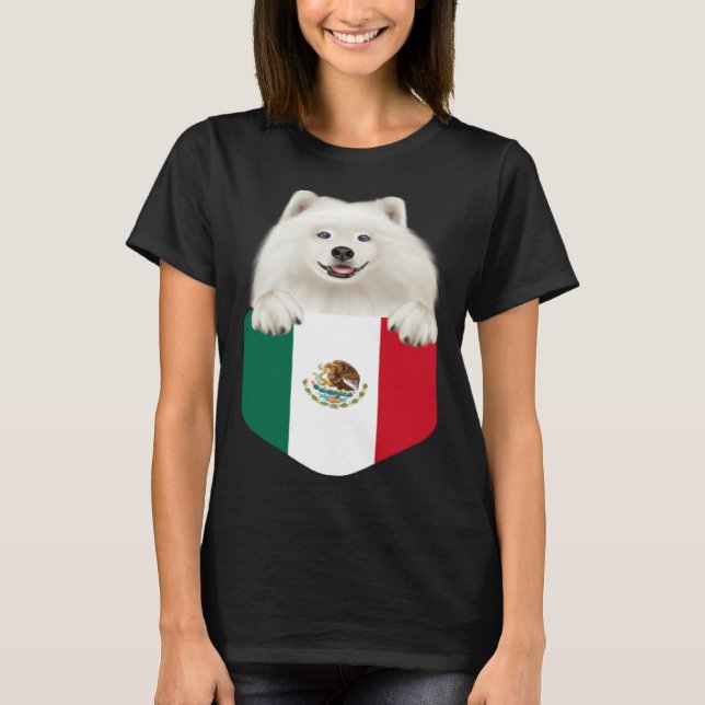 T-shirt Mexico Flag Samoyed Dog In Pocket (Devant)