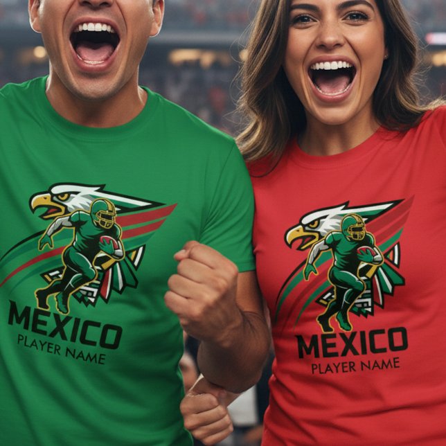 T-shirt Mexico Football Eagle Dynamic National Pride Art (Use Personalized to change color/font.
Choose a color that matches the background color of shirt)