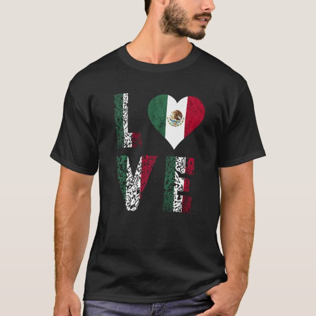 T-shirt Mexique Drapeau Amour Coeur Mexicain Fierté Racine (Devant)
