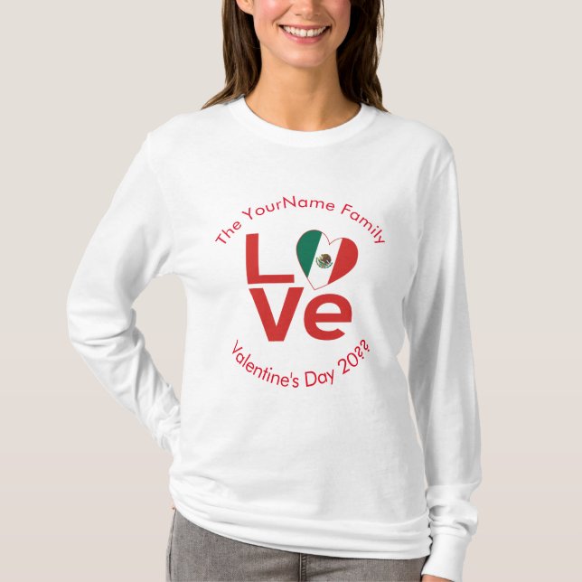 T-shirt Mexique Love Coeur Drapeau Valentine Personnalisé (Devant)