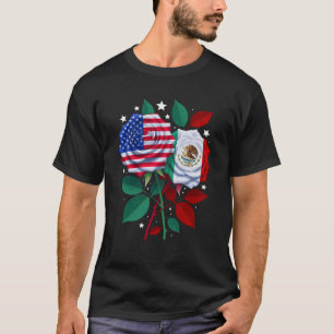 T-shirt Mexique USA Drapeau mexicain Rose américain Fleur