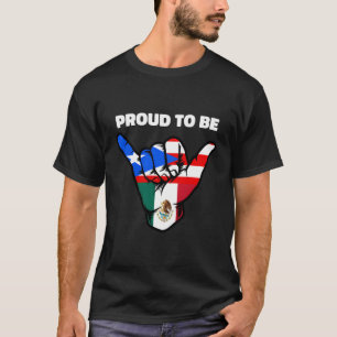T-shirt Mi-Mexicaine Et Porto Rico Drapeau Main Shaka