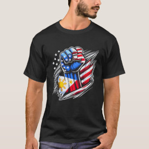 T-shirt Mi-Philippin Mi-Américain États-Unis Drapeau Phili