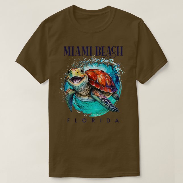 T-shirt Miami Beach Floride Aquarelle Joyeuse tortue de me (Design devant)