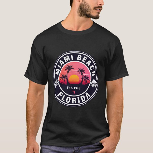 T-shirt Miami Beach Floride Retro Sunset Souvenirs 60s (Devant)
