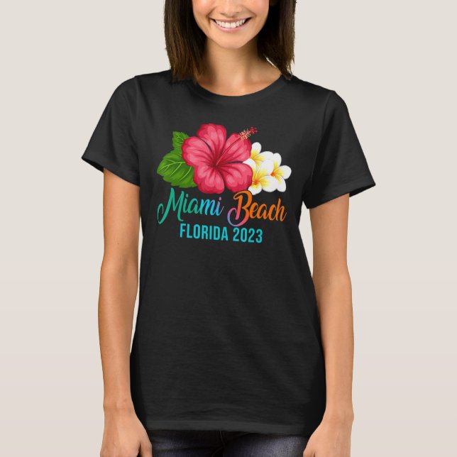 T-shirt Miami Beach Vacances Floride Tropical Hibiscus Flo (Devant)