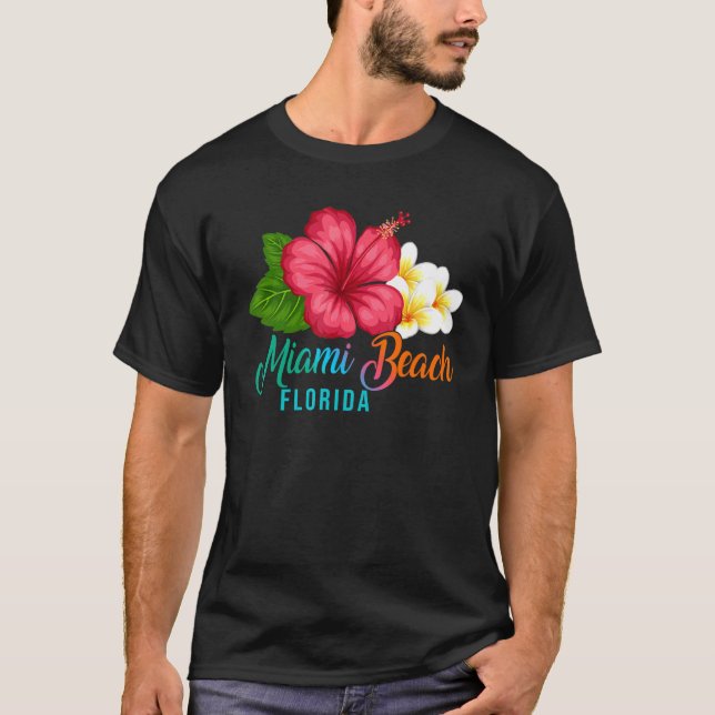 T-shirt Miami Beach Vacances Floride Tropical Hibiscus Flo (Devant)