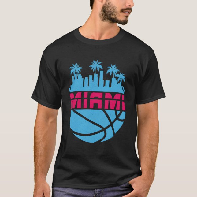 T-shirt Miami Florida Cityscape Basketball 80'S (Devant)