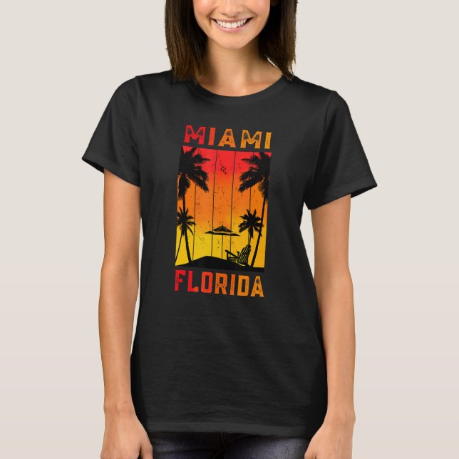 T-shirt Miami Floride Vacances Retro Sunset Tropical Hawai (Devant)