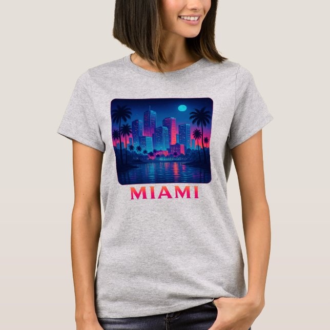 T-shirt Miami Moonrise - Neon Skyline Graphic Tee (Devant)