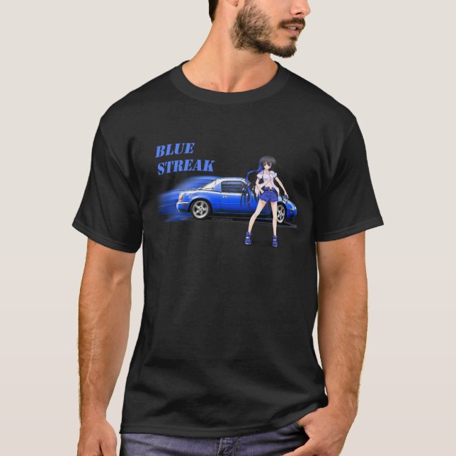 T-shirt Miata bleu - avec la fille d'anime (Devant)