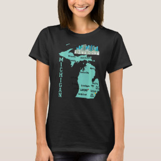 T-shirt Michigan Carte Les Grandes Villes Avec City Skylin