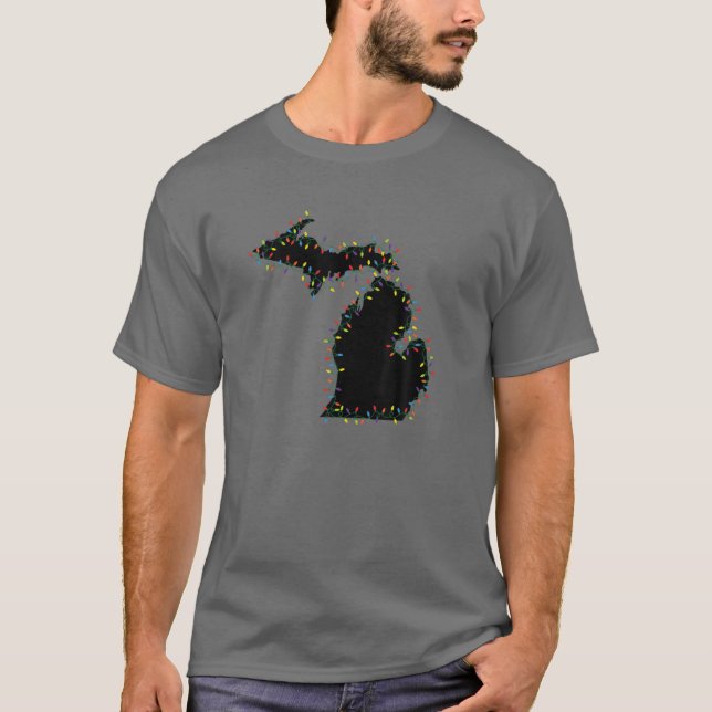 T-shirt Michigan Christmas Lights, Holiday Mitten State (Devant)