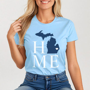 T-shirt Michigan Maison Bleu Marine Coeur Personnalisé Mar