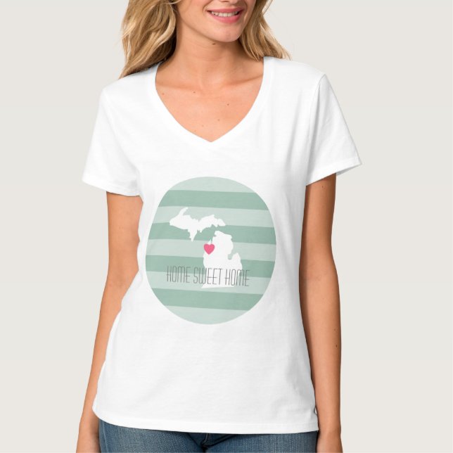 T-shirt Michigan Map Accueil Amour de l'état avec coeur pe (Devant)