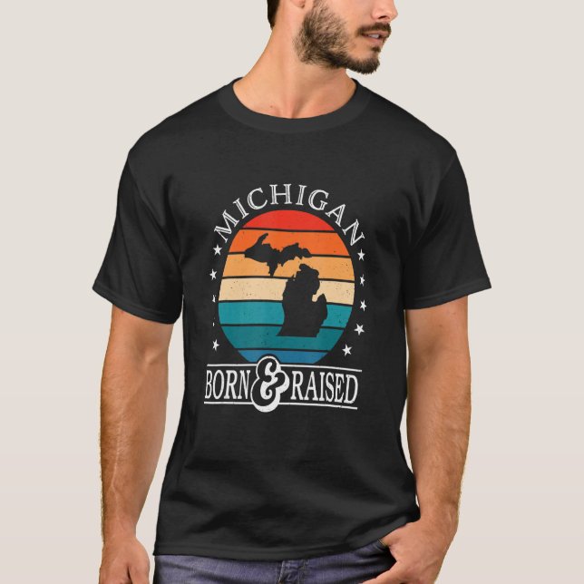 T-shirt Michigan Usa Né et élevé Retro Us State Pride (Devant)