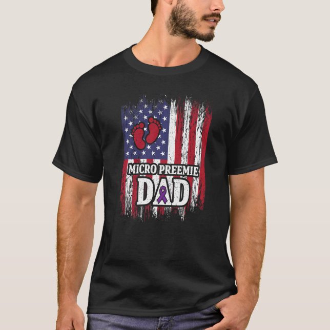 T-shirt Micro Preemie NICU USA Drapeaux Papa Naissance pré (Devant)