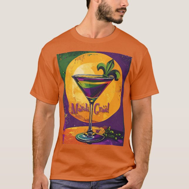 T-shirt Mid Century Mardi Gras Sunset Fleur De Lis Martini (Devant)