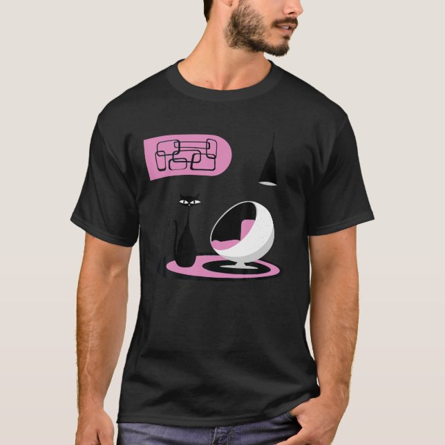 T-shirt Mid Century Moderne Chat et Rétro Chaise de bal T  (Devant)