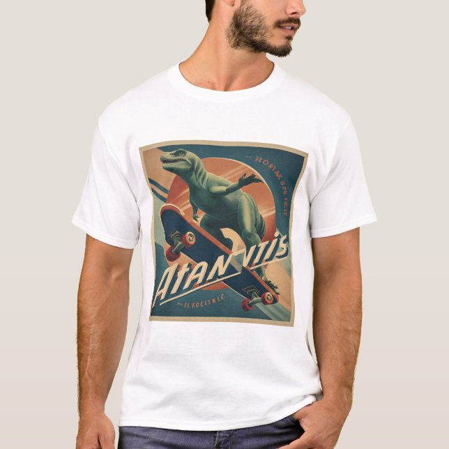 T-shirt Mid-Century Skater Dinosaur – Retro Poster (Devant)