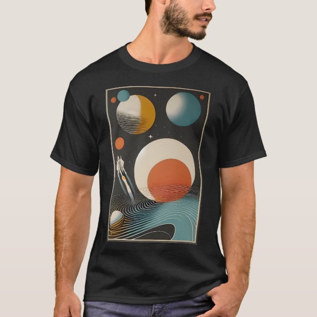 T-shirt Mid Century Space Age Art Galaxy Waves (Devant)
