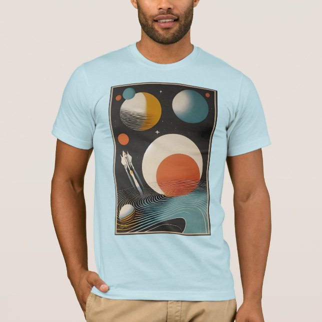 T-shirt Mid Century Space Age Art Galaxy Waves (Devant)