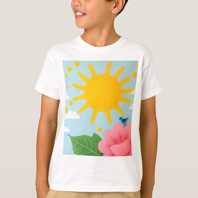 T-shirt Mid-Century Sun & Nature Art Print - Stylized Sun  (Devant)