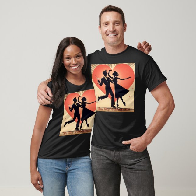 T-shirt Mid Century Valentine Dancing Couple avec Martini (Unisexe)