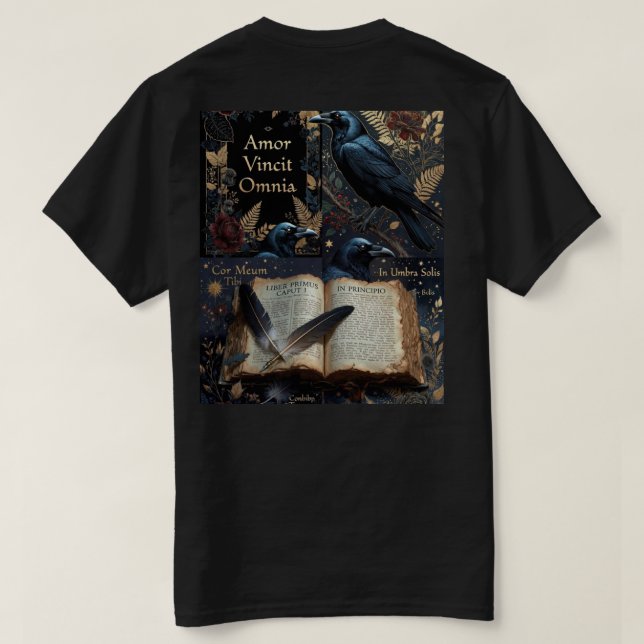 T-shirt midnight-navy design with ravens perched  (Design dos)