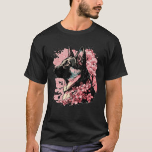 T-shirt Mignon Berger Allemand Cerisier Fleur Chien Japona