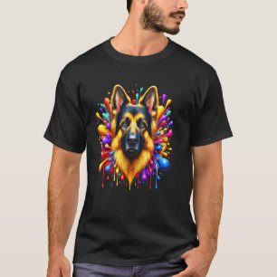 T-shirt Mignon berger allemand en éclaboussures colorées d