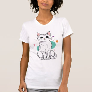 T-shirt Mignon Chat Blanc Kawaii Dessin Animé