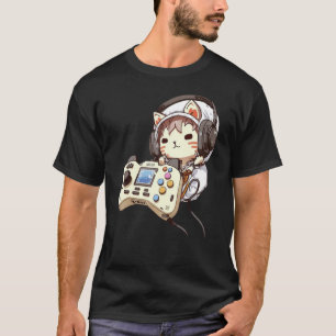 T-shirt Mignon chat Casque de jeu drôle manette Kit de jeu