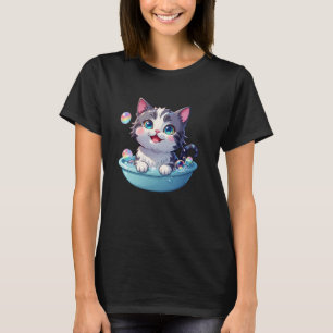 T-shirt Mignon Chat Chaton Se Baignant Papa Maman Enfants