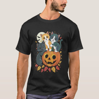 T-shirt Mignon Chat Citrouille Halloween Saison Ensorcelan