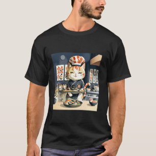 T-shirt Mignon Chat de Cuisine Restaurant Japonais Sushi D