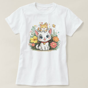 T-shirt Mignon Chat Kawaii Illustration Florale Adorable