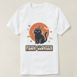 T-shirt Mignon Chat Noir Meow-lloween Rétro Chapeau de Sor